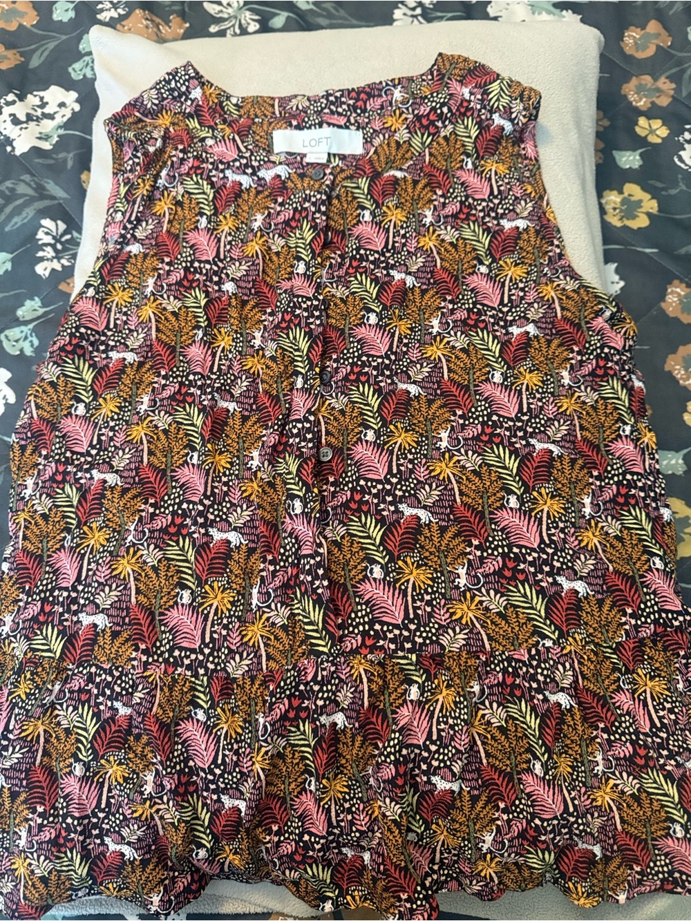 LOFT Multicolor Floral Sleeveless Blouse in Pink, Yellow, Black
